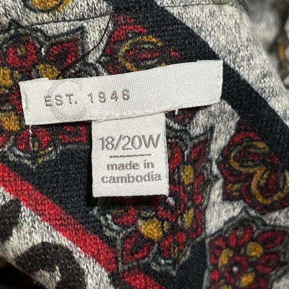 Cato Tunic Top Red Gray Ruched Sleeve Size 18/20 Shirt Stretch Animal Print - Picture 4 of 7